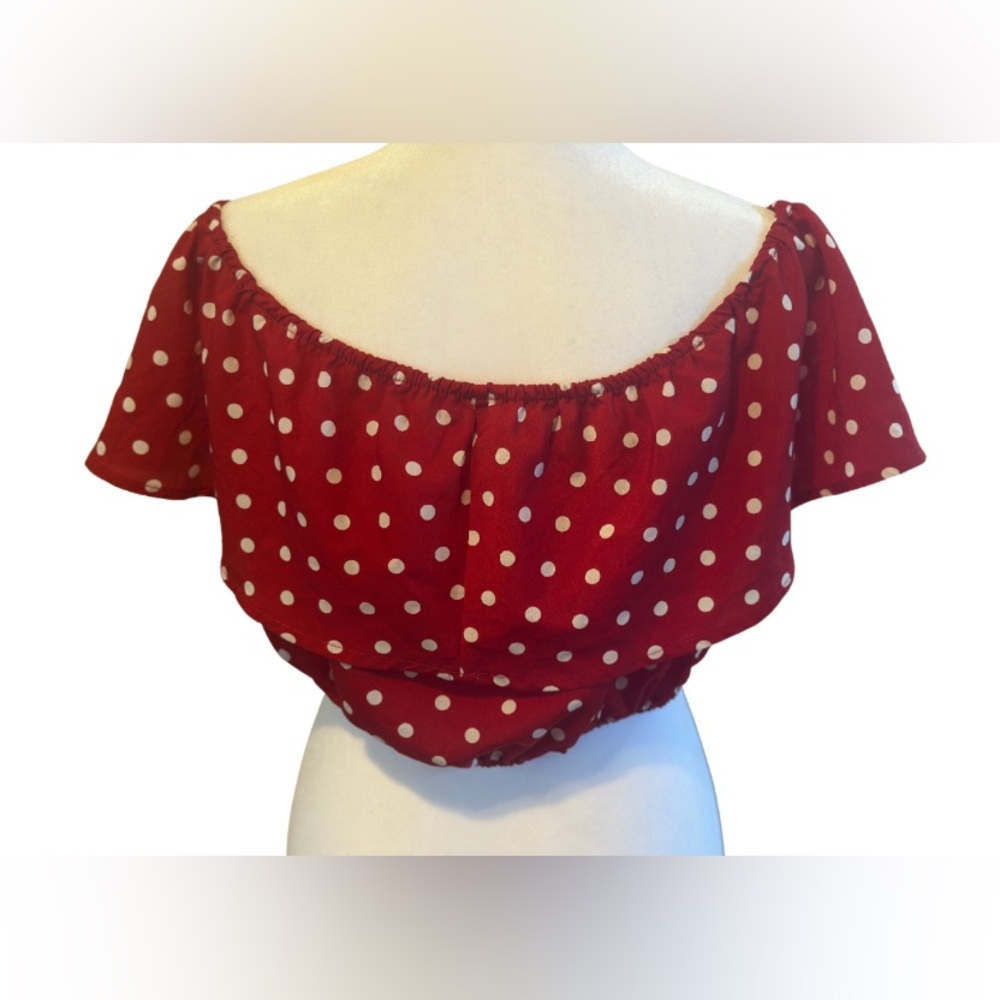 Red Polka Dot Off-Shoulder Top - Picture 2 of 4